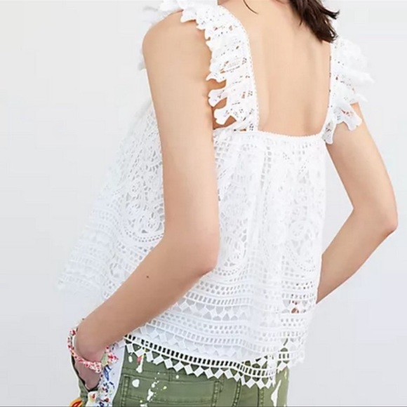 Anthropologie White Ruffled Embroidered Lace Tank Top Shirt - Picture 4 of 6
